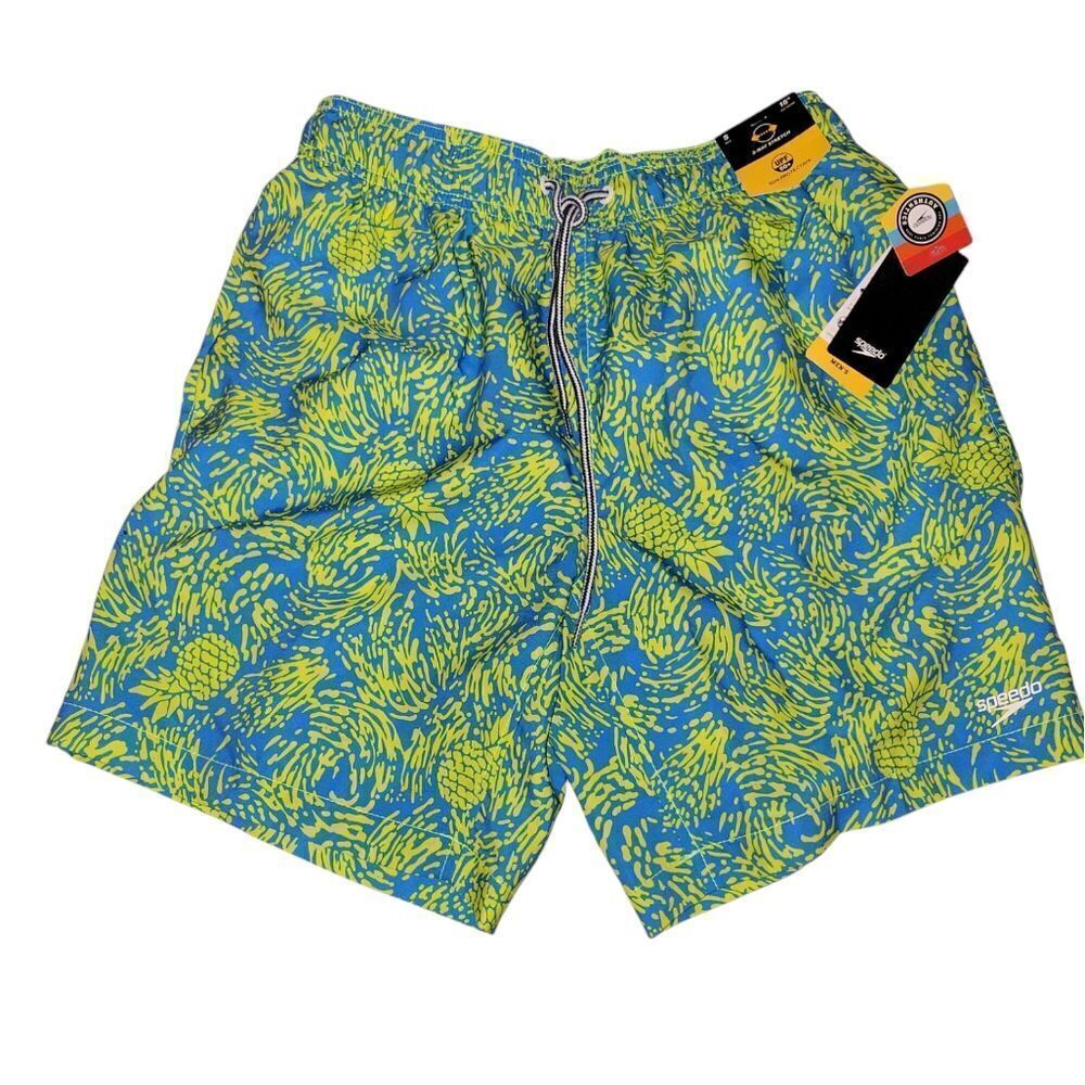 Speedo Men's Pineapple Swim Shorts/Trunks Size Small Blue/Green UPF 50+